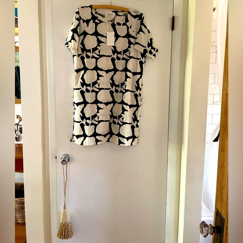 PO-EM burrow dress black and cream size S, NWT.